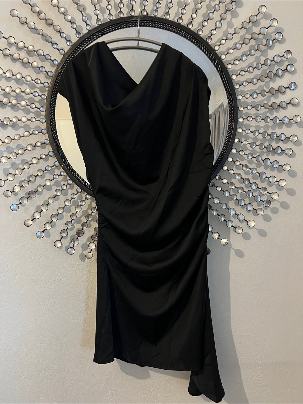 Fashion Nova One-Shoulder Black Draped Midi Dress